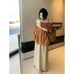 城南边儿7.24   100%亚麻直筒裙长\中裙两个长度松紧腰半身裙