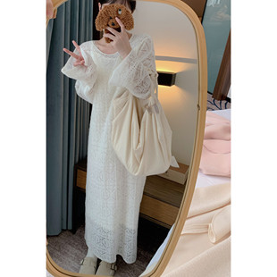 10.21 3件 白白 毛衣裙 圆领马海 奶白色钩织长款 11.9开299元