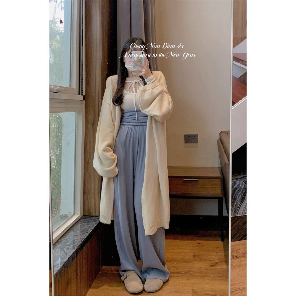 高腰优雅城南边儿长裤绑带高腰裤