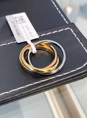 欧美风轻奢三环三色彩金戒指