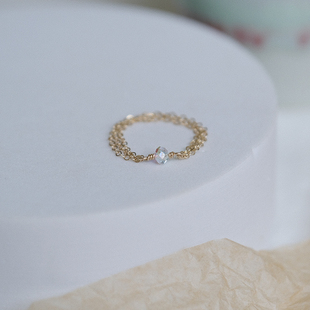 UNELGE简约精致小众设计感链条包金水晶戒指气质百搭时尚个性指环