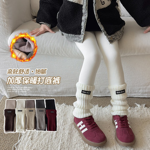 女童打底裤秋冬外穿竖条纹儿童裤子加绒加厚假拼接袜套撞色连裤袜
