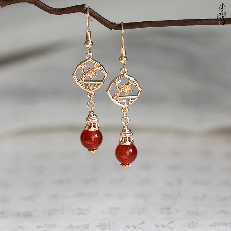 古风耳饰中式红色新娘耳环耳夹