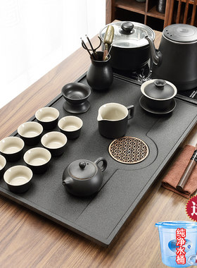乌金瓷石茶盘整套功夫茶具套装家用简约客厅办公茶台全自动烧水壶