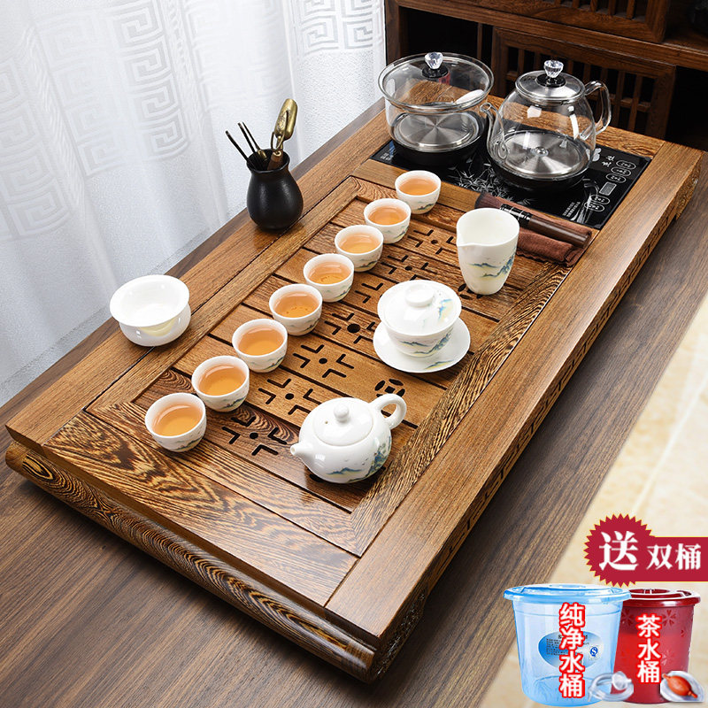 鸡翅木茶具套装家用整套全自动一体高档实木茶盘客厅简约泡茶台道