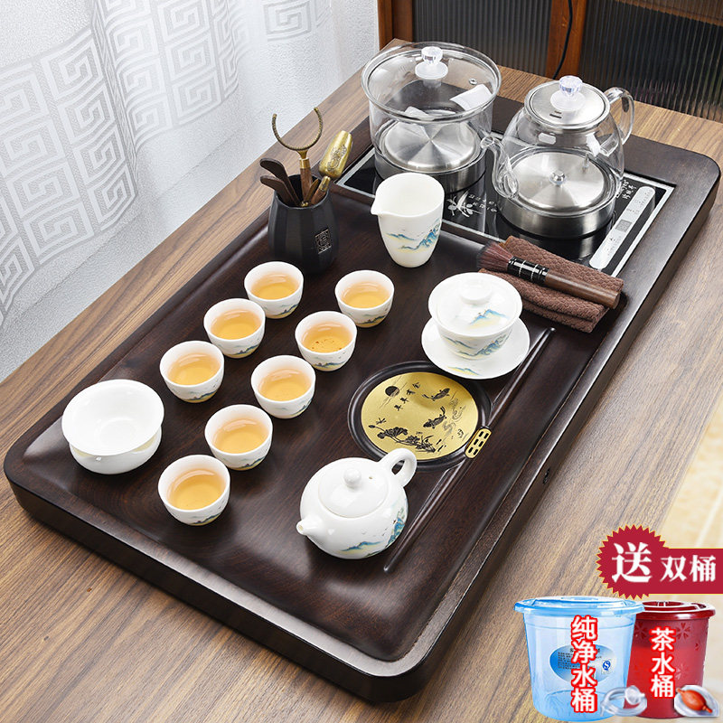 整板乌檀木实木茶盘整套茶具套装家用简约一体底上水高档客厅茶台