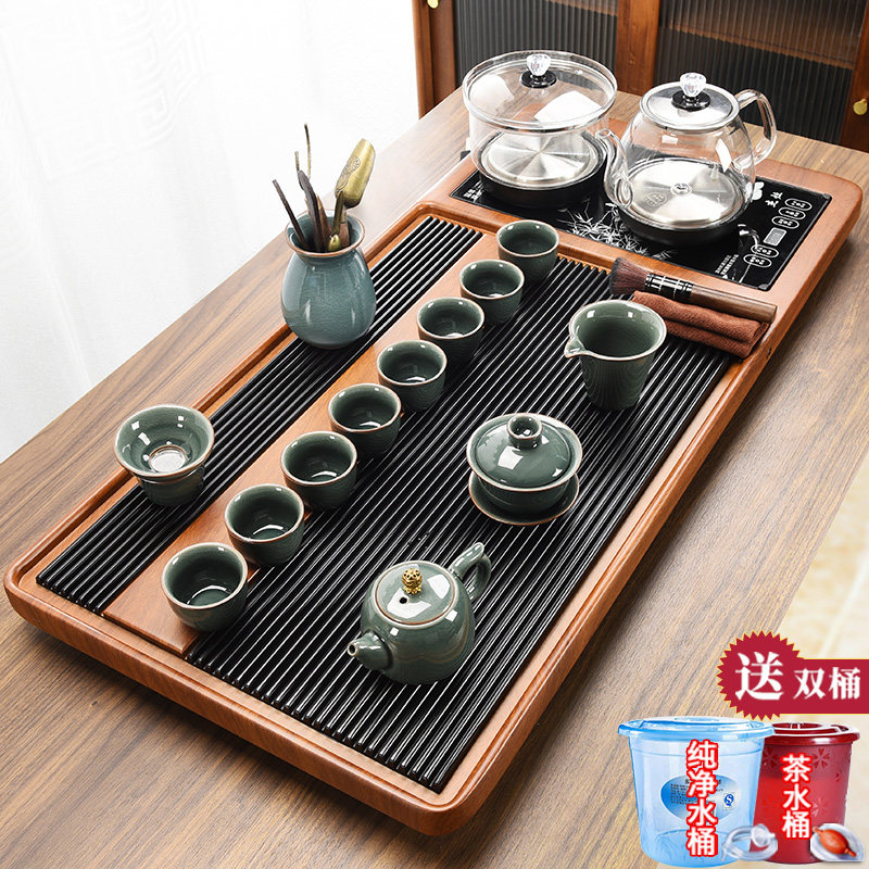 整套茶具套装家用简约一体高档实木茶盘简约客厅底上水泡茶台茶道