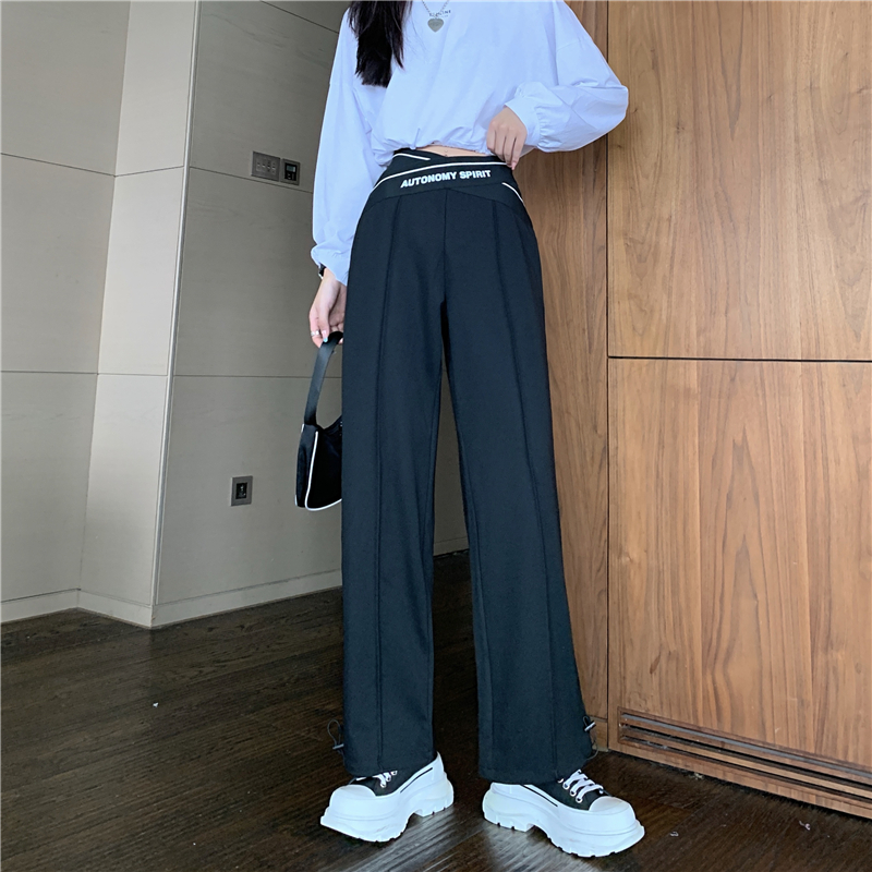 Real shot wide leg pants women's Korean high waist drape suit straight tube loose floor length pants