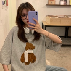 實拍2021夏裝刺繡毛茸茸熊貓短袖T恤女潮