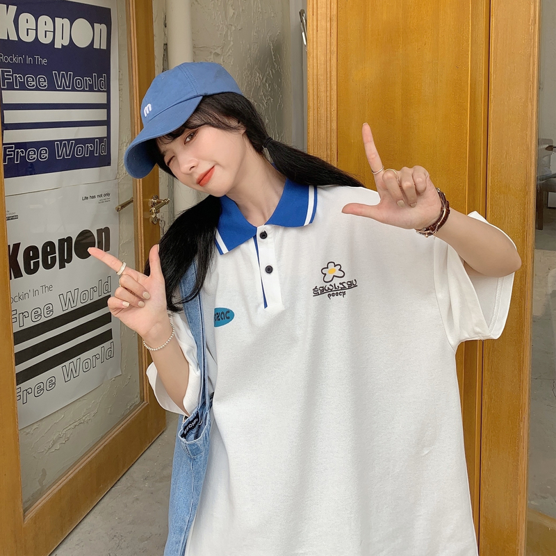 實拍夏衫上衣女新款寬鬆百搭印花短袖恤潮