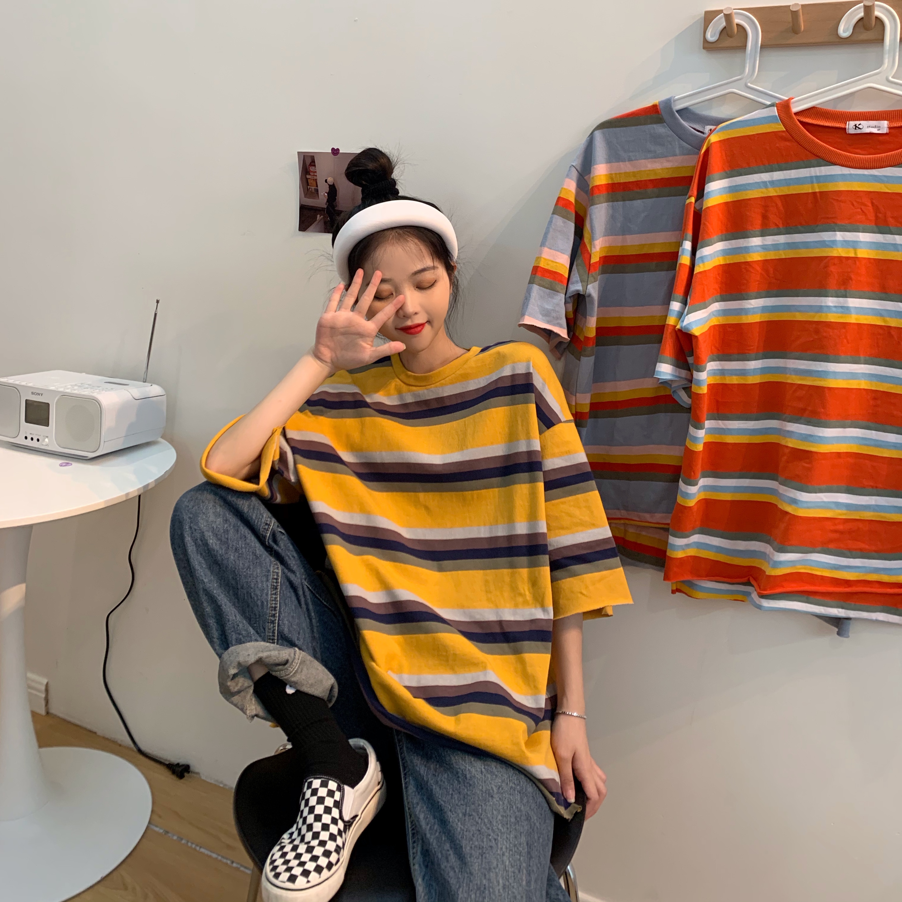 A new summer dress with loose stripe short sleeve T-shirt