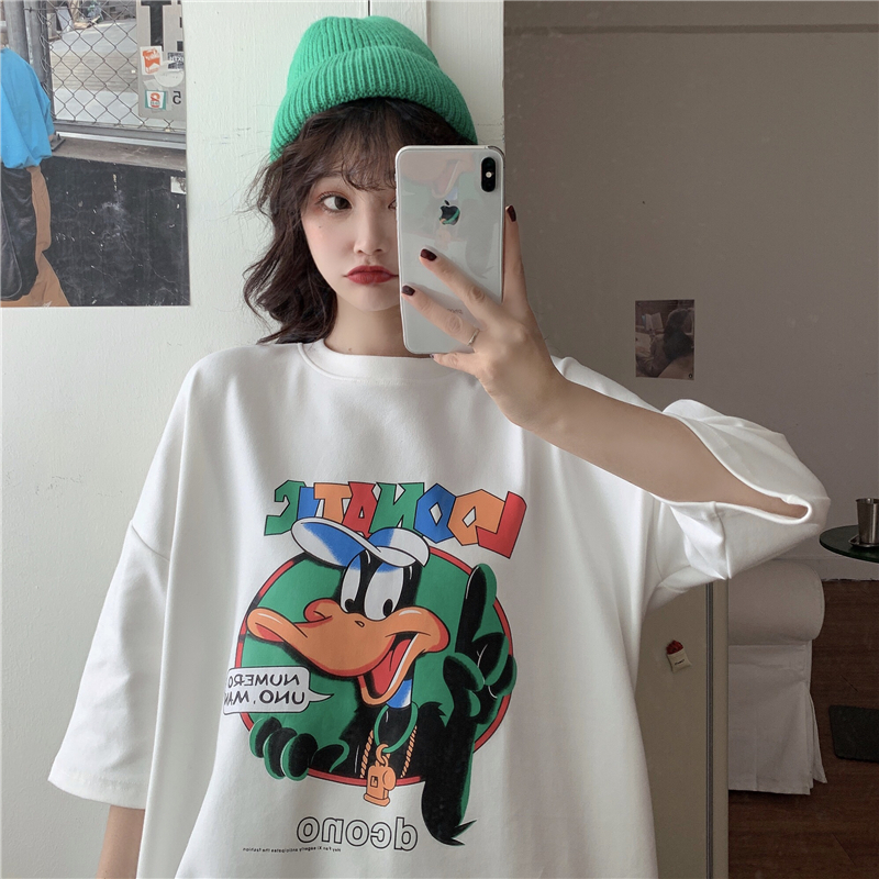 Real shot 2021 Summer Short Sleeve T-Shirt women's loose size cartoon printing versatile creativity