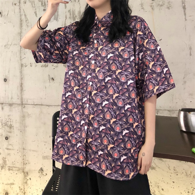 Real shot summer Harajuku style collar short sleeve shirt