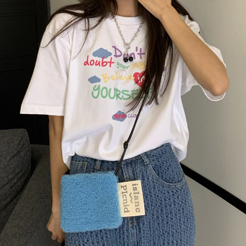 實拍夏網紅港風短袖恤女潮寬鬆原宿風情侶裝