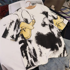 官圖2021短袖T恤女卡通鴨子印花短袖女寬鬆