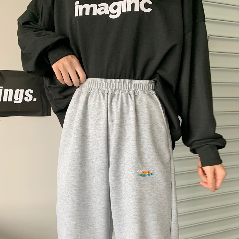 Real photo of 2021 spring and autumn sports pants legged high waist Harem Pants casual pants female