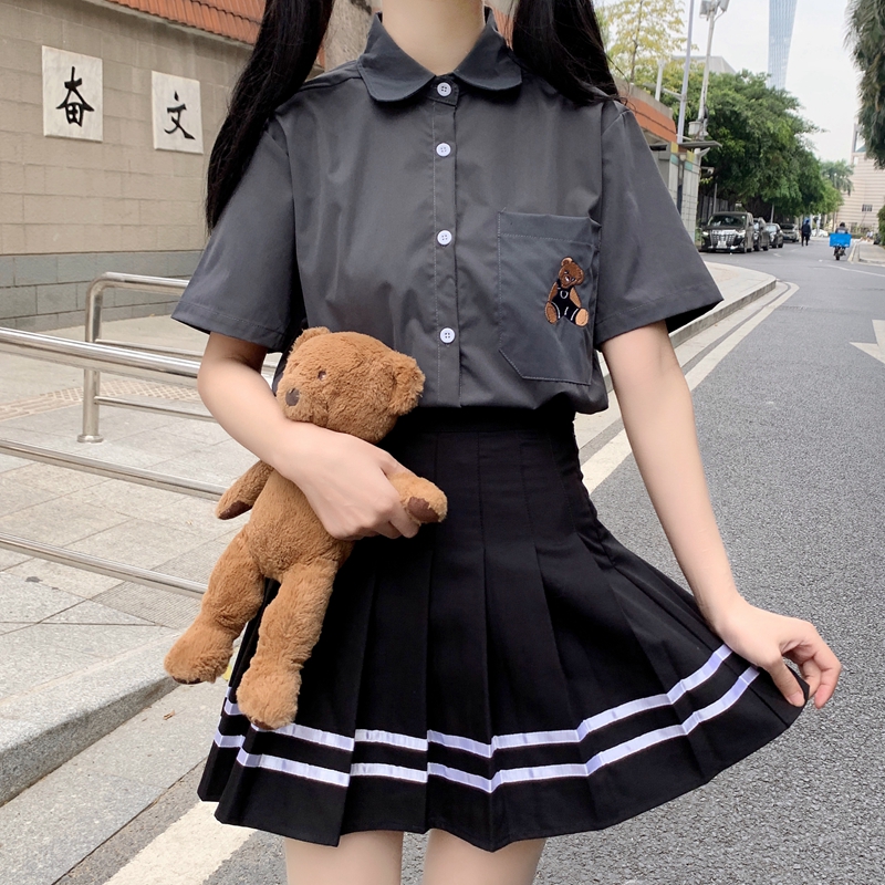 Real shot 2021 summer new JK versatile short sleeve shirt + skirt two piece set