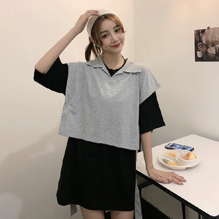 Real shot 2021 Summer Short Sleeve T-Shirt women's loose design, slim and versatile two piece set