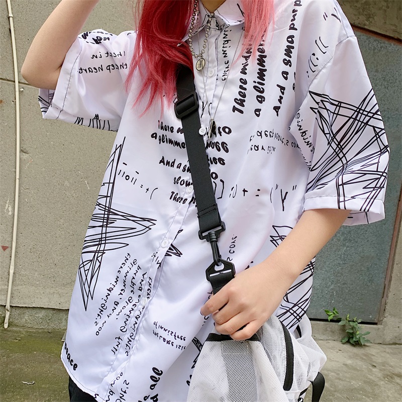 Real shot summer Harajuku style collar short sleeve shirt