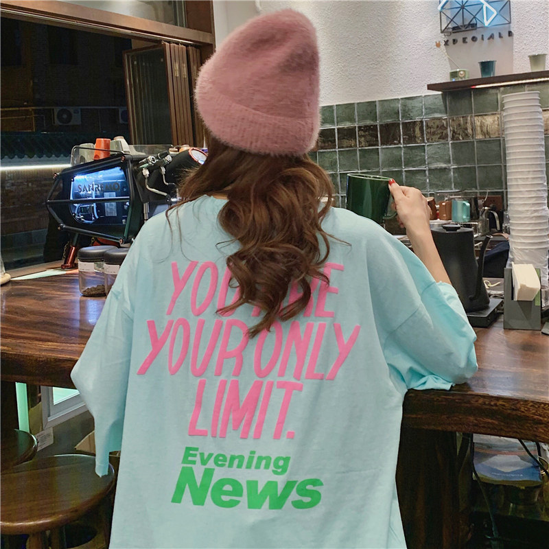 Real shot summer three dimensional foam printing letters summer fashion short sleeve T-shirt women's East Gate