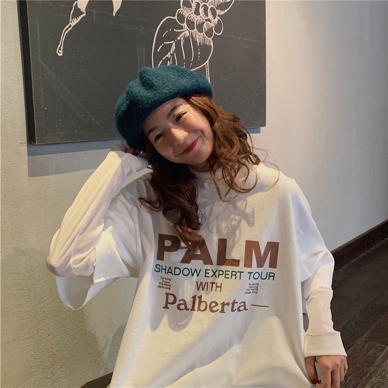 Real shot medium length round neck short sleeve T-shirt for women in summer Korean lettering printing