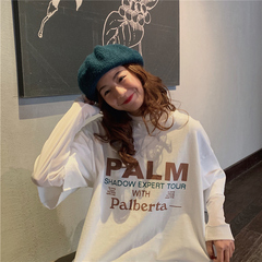 Real shot medium length round neck short sleeve T-shirt for women in summer Korean lettering printing