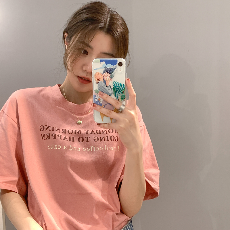 Real shot 2021 Korean loose simple versatile letter print short sleeve T-shirt