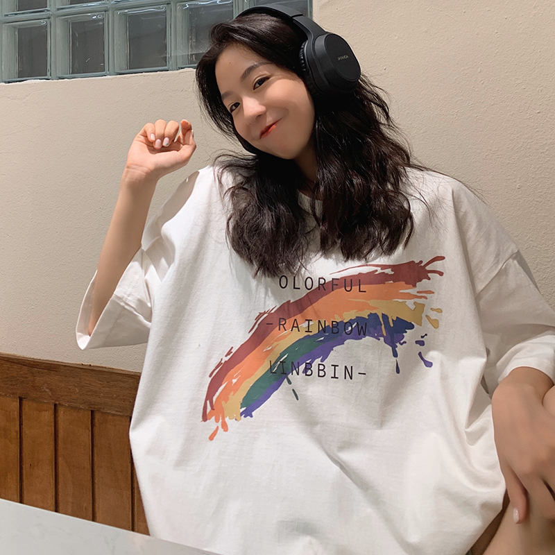 Real photo of 2021 summer wear new loose size short sleeve T-shirt blouse