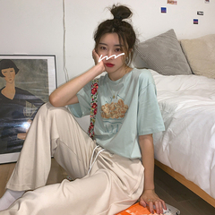 Real photo 2021 summer new Korean loose print short sleeve female student T-shirt