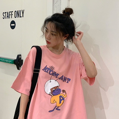 實拍純棉中長款大碼寬鬆短袖t恤女