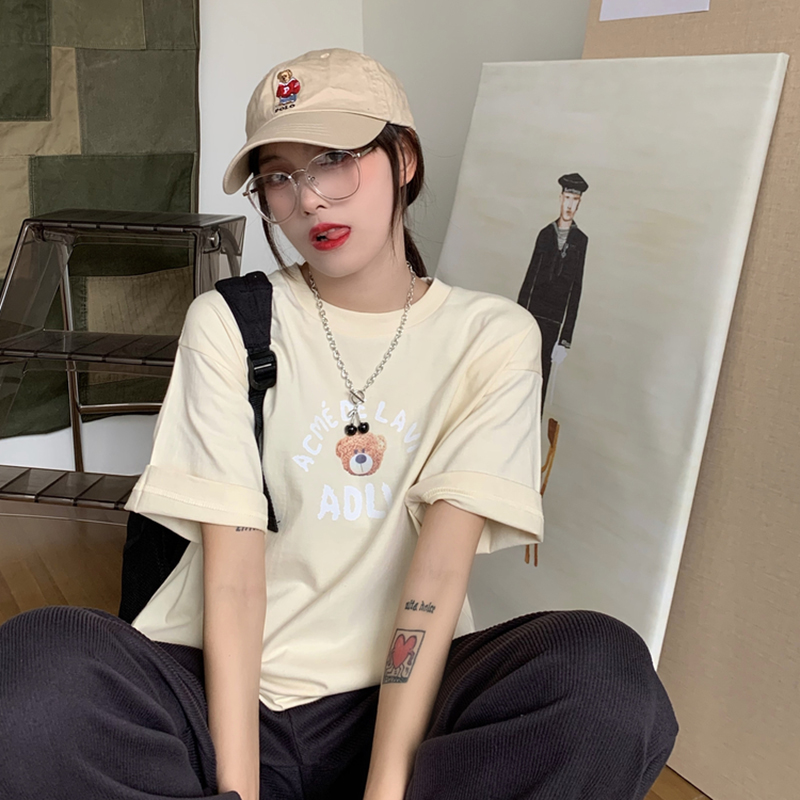 South Korean bear short sleeve T-shirt women 2021 new summer student top fashion