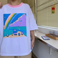 實拍夏裝新品圓領印花短袖恤