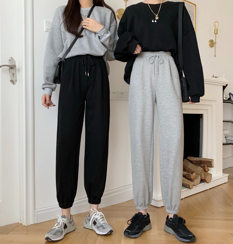 Real photo of 2021 spring and autumn sports pants legged high waist Harem Pants casual pants female