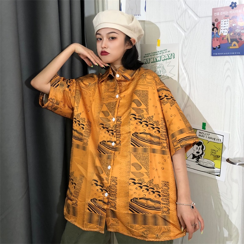 Real shot summer Harajuku style collar short sleeve shirt