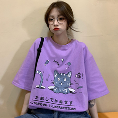 Real shot cotton 2021 summer new short sleeve T-shirt blouse printing