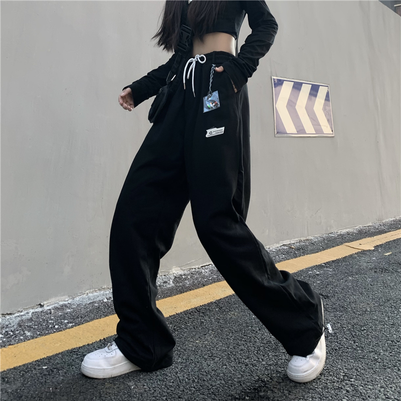 Real shot loose sweatpants women's straight tube 2021 new small Korean inschao Leggings