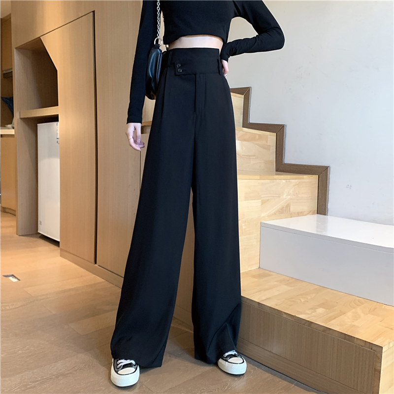 Real shot of spring and autumn big size high waist drop feeling straight tube wide leg pants suit floor pants woman