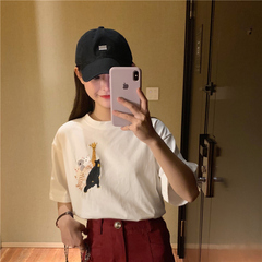 實拍純棉夏刺繡熊短袖恤女百搭顯瘦休閒上衣