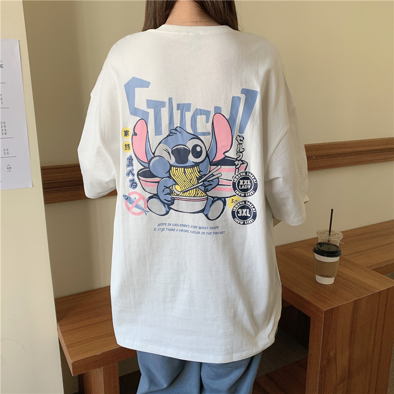 Real photo of 2021 summer color inserted short sleeve T-shirt women's loose print cartoon Korean version