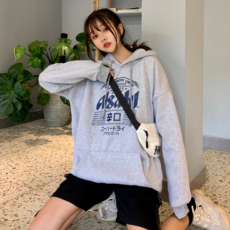 Real shot thin hooded sweater women's pocket loose Korean version ins super hot trend