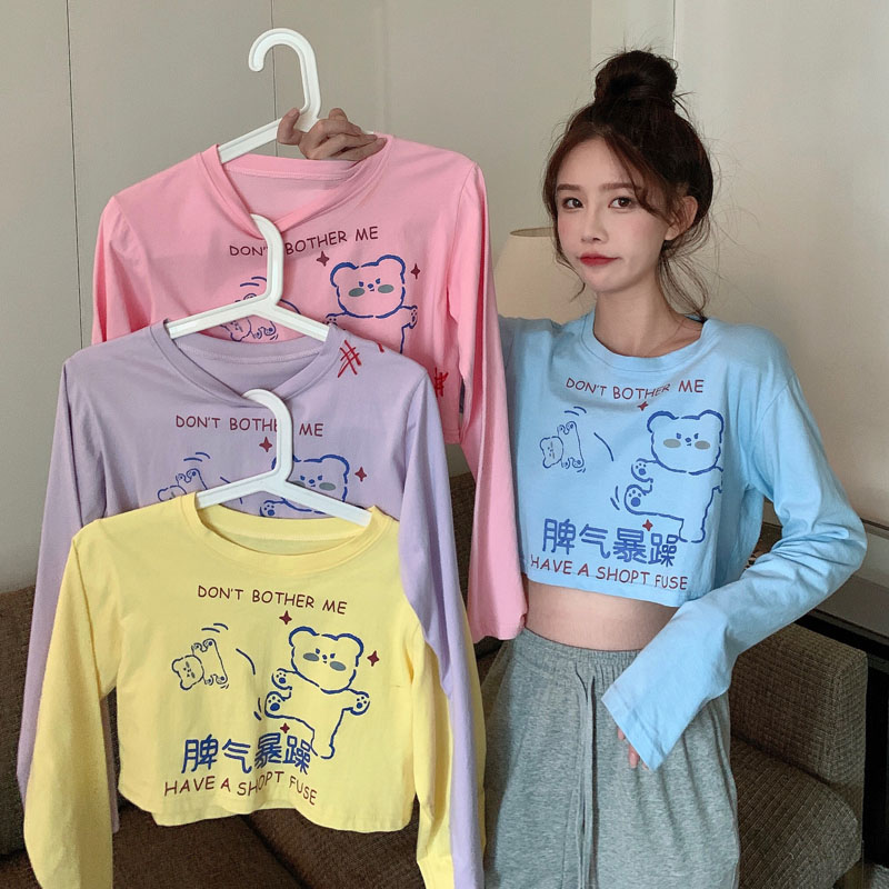 Cartoon short long sleeve T-shirt