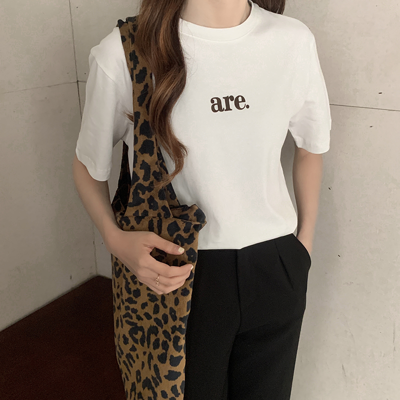 Real photo of 2021 summer dress new simple letter print short sleeve T-shirt girl