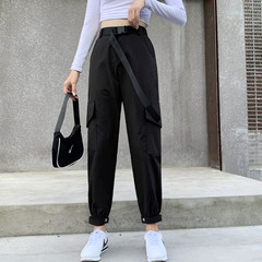 Women's high waist black pants loose straight sports pants Leggings casual pants