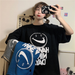 Real shot 2021 summer 3D smiley face printing short sleeve women's T-shirt loose size versatile foreign style