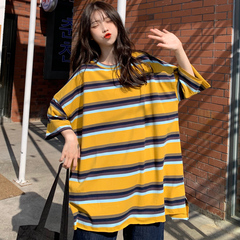實拍夏裝新品條紋寬鬆短袖恤女