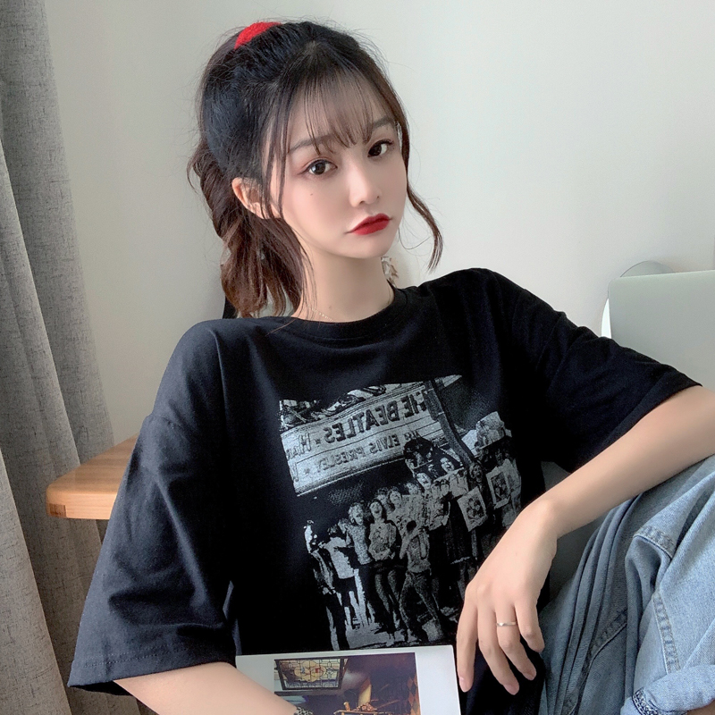 Real shot 2021 summer short sleeve t-shirt female letter half sleeve cartoon top