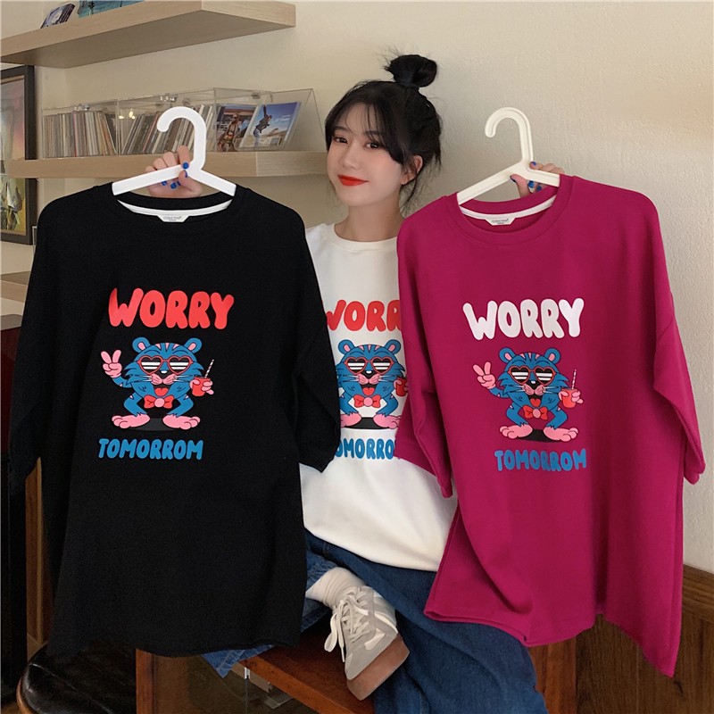 Real shot 2021 Summer Short Sleeve T-Shirt women's cartoon print loose size women's base