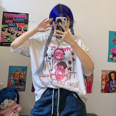 實拍2021短袖t恤女夏港味寬鬆韓版ins潮原宿風