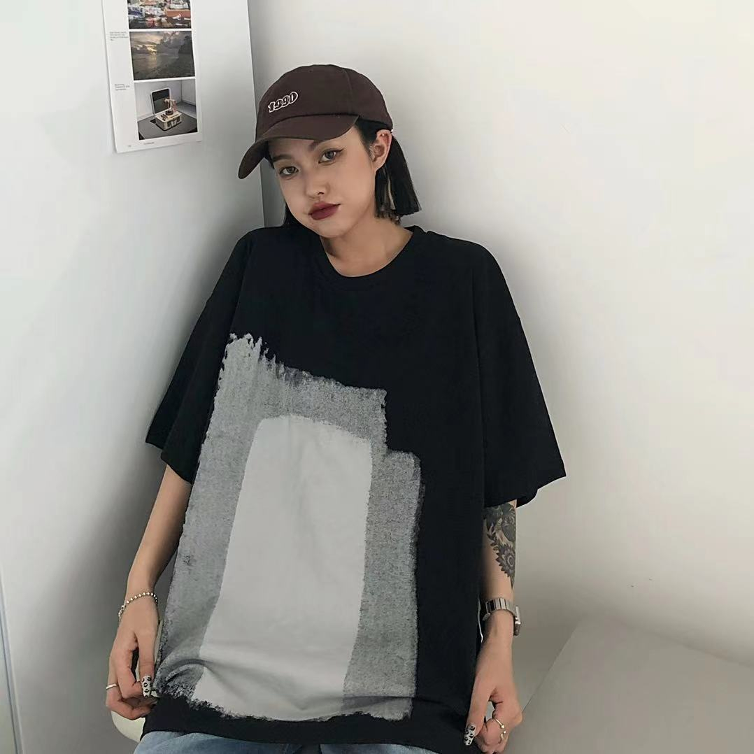 實拍2021夏裝新品原宿風塗鴉印花短袖T恤女