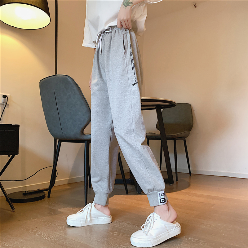 Real photo casual pants women's pants summer thin black 9-point casual sports corset Harem Pants